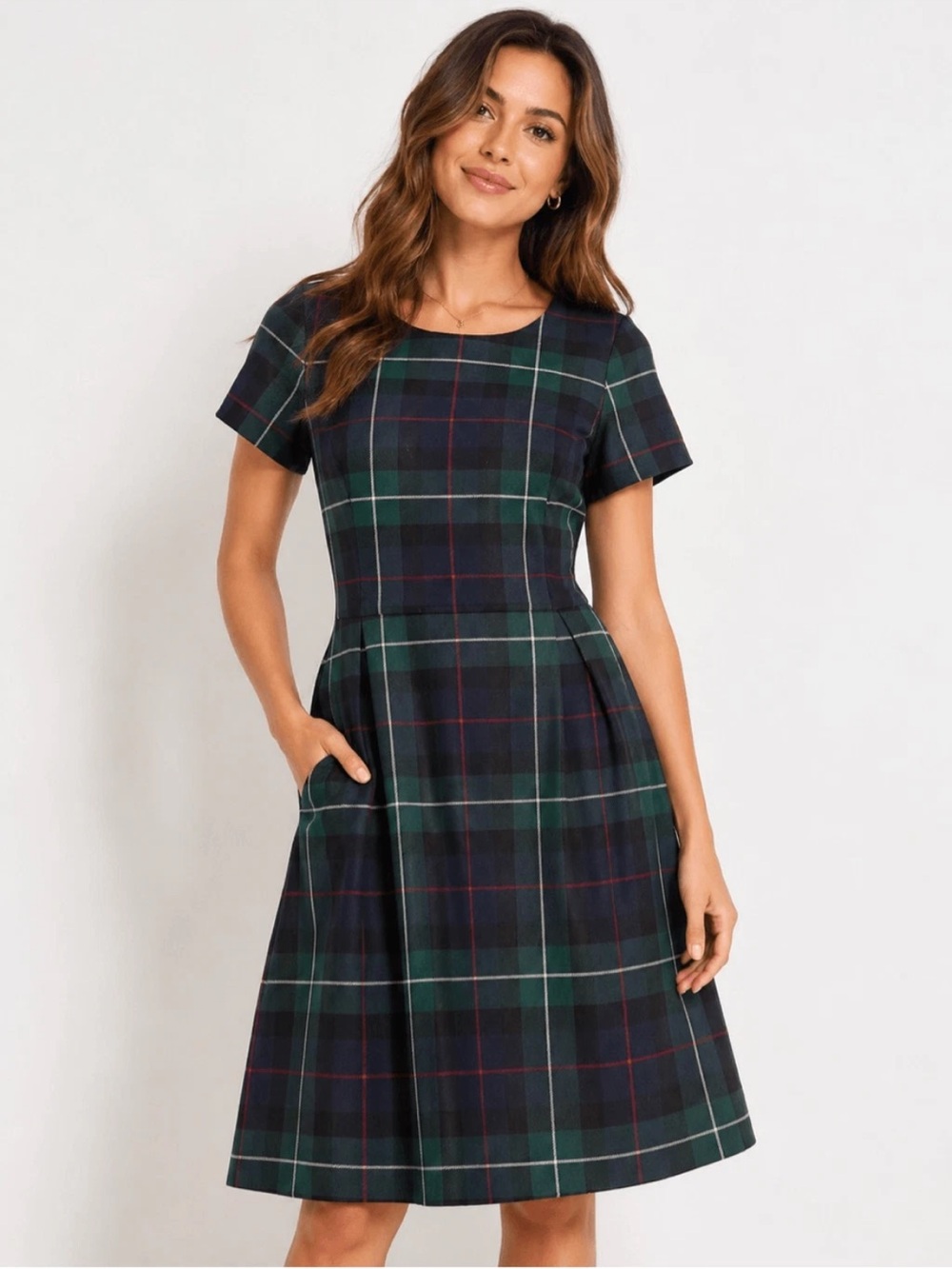 Brooks Brothers Red Fleece Tartan Plaid Fit-and-Flare Dress 100% Wool Size 4